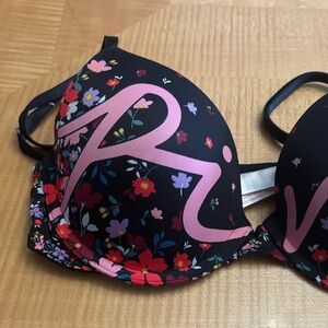 PINK Victoria's Secret Black Bra with Pink and Red Floral
